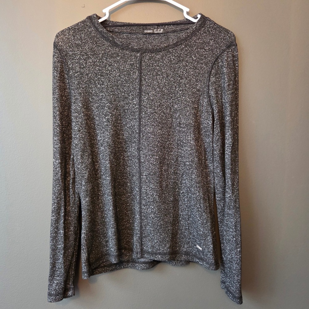 Oysho‎ Long Sleeve Marled Knit Top Women's Size S Charcoal Gray Casual Comfort